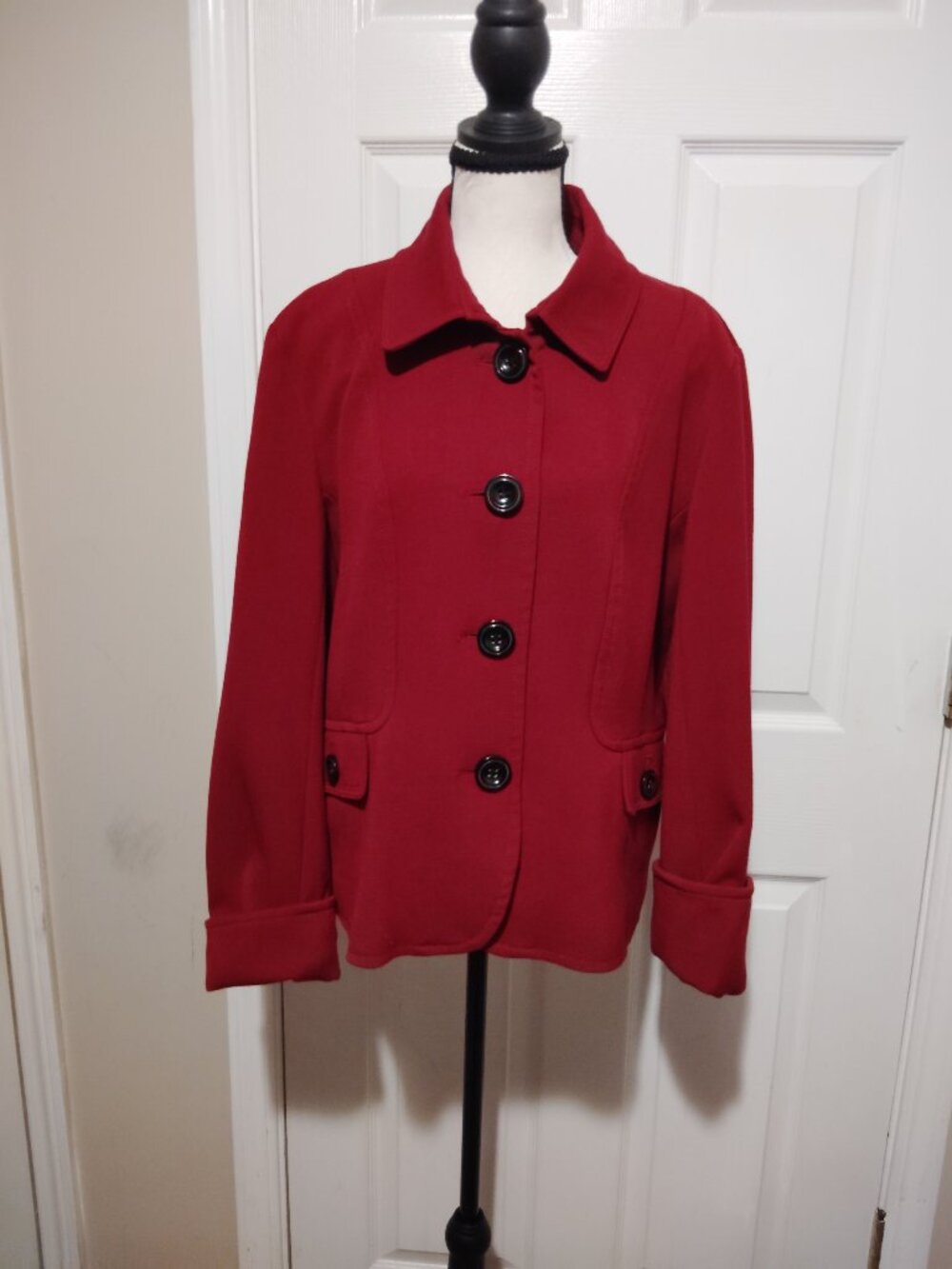 Focus 2000 women's elegant Classic jacket Blazer open front Red size large